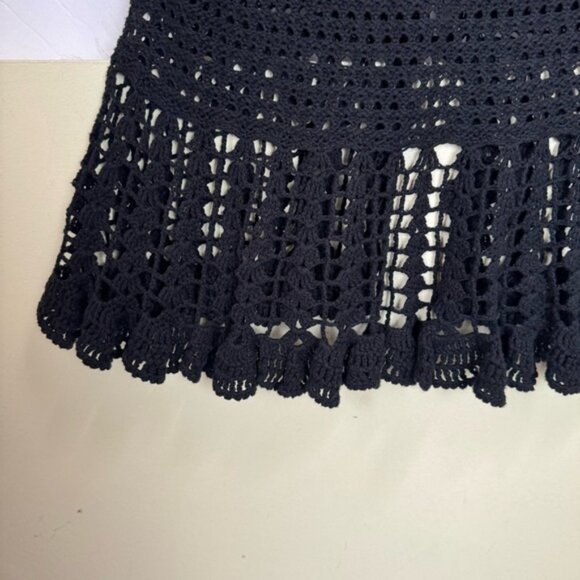 Free People Crochet Boho Cotton Peplum Top Buttons Cardigan Sweater Black M - Picture 9 of 12